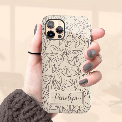 Boho Line Art Flowers Custom Name iPhone Case